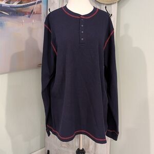 NWT Pajamagram navy Henley with red stitching